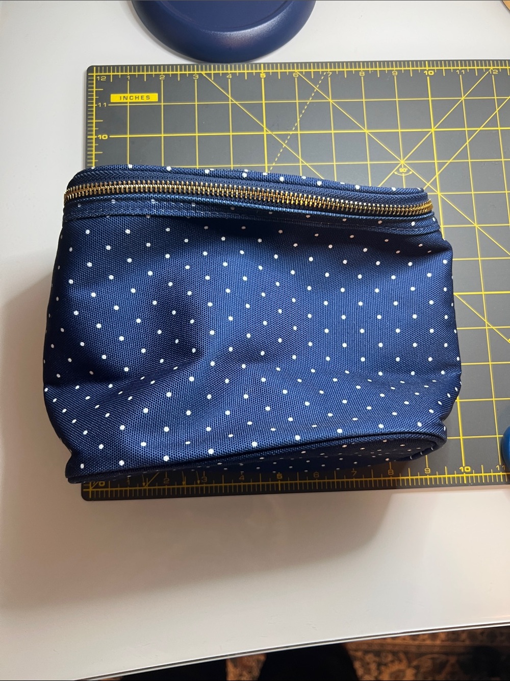 kate spade Navy Polka Dot Cosmetic Case with Gold Zipper